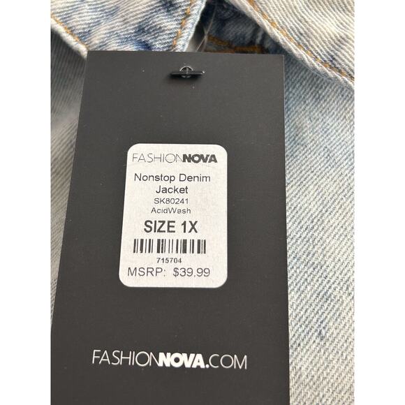 Fashion Nova Nonstop Denim Jacket Acid Wash Size 1X Ombré Cropped Long Sleeve - Picture 10 of 15